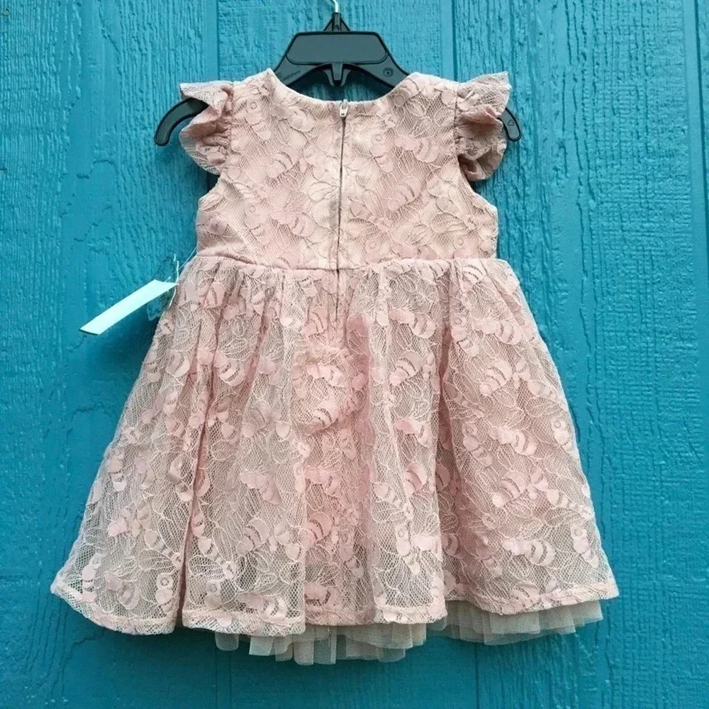 Popatu Mauve Lace Ruffle Sleeve Formal Dress Baby Girl Size 18 Months NWT
